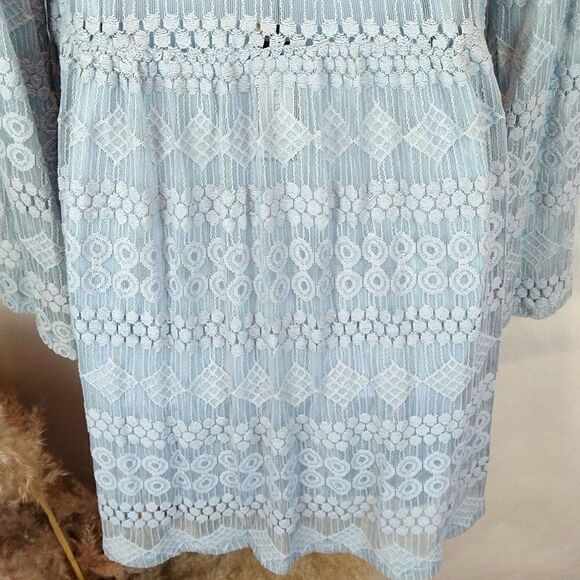 Romeo and Juliet heather blue baby doll lace mini dress sz M Boho Chic - Picture 9 of 12